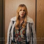 Morgan’s printed shirt, zebra print jeans and fur jacket on High Potential