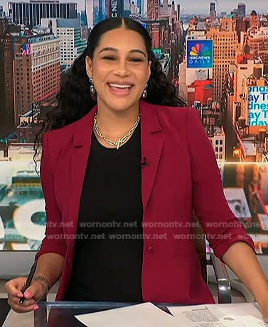 Morgan’s burgundy ruched sleeve blazer on NBC News Daily