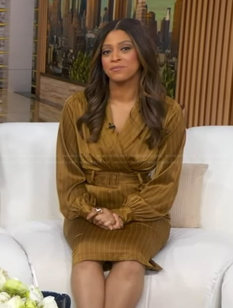Morgan’s mustard belted stripe dress on Good Morning America