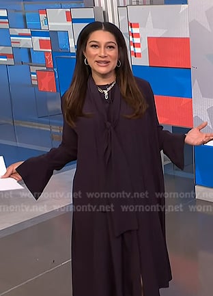 Morgan’s purple tie neck shirtdress on NBC News Daily
