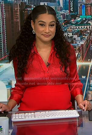 Morgan's red chain print satin shirt on NBC News Daily