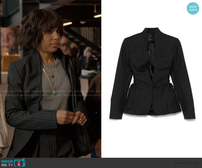 Mugler Pinstripe Sculptural Jacket worn by Eleanor (Kerry Washington) on Imperfect Women