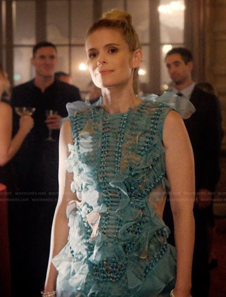 Nancy's blue sleeveless ruffle dress on Imperfect Women