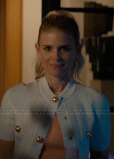 Nancy’s gold button short sleeve cardigan on Imperfect Women