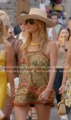 Natalie’s brown beaded mini dress on The Real Housewives of Beverly Hills