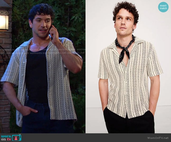 Natural Beige by Banana Republic Relaxed-Fit Wavy Stripe Cotton Resort Shirt worn by Javi Hernandez (Al Calderon) on Days of our Lives