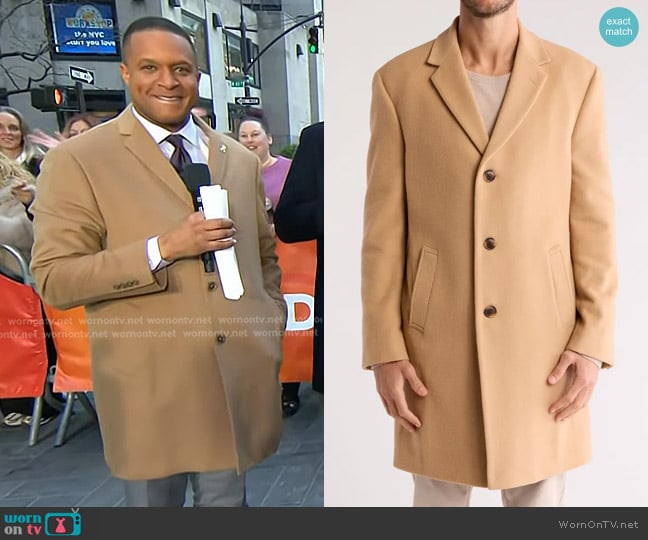 Nautica Wool Blend Top Coat in Camel worn by Craig Melvin on Today