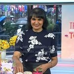 Sonal Dutt’s navy floral print short sleeve sweater on Today