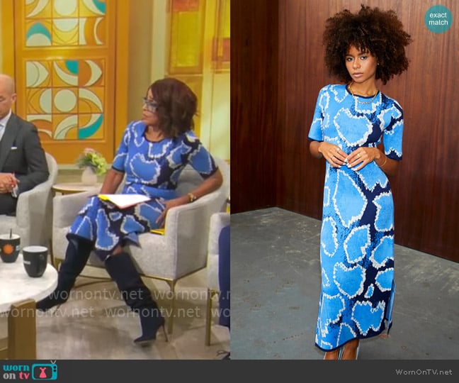 Never Fully Dressed Blue Animal Melbourne Dress worn by Gayle King on CBS Mornings