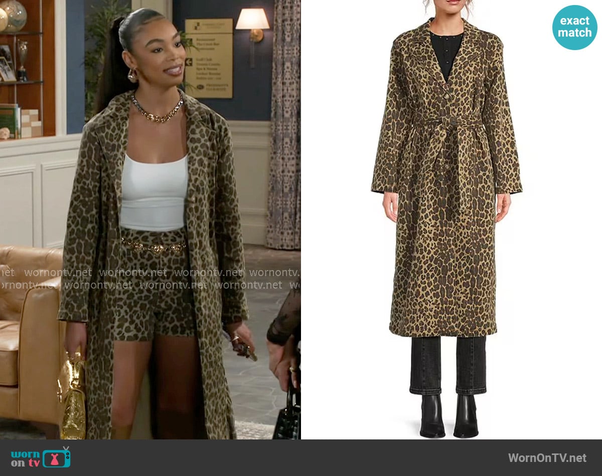 Never Fully Dressed Leopard Print Long Sleeve Denim Trench Coat worn by Chelsea Hamilton (RhonniRose Mantilla) on Beyond the Gates