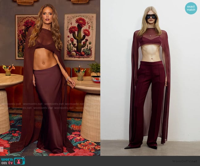 New Arrivals Ilkyaz Ozel  Vivi Cape in Vintage Wine worn by Salley Carson on Southern Charm