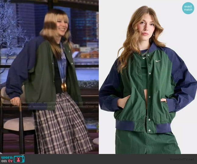 Nike Sportswear Oversized Varsity Jacket worn by Alyssa Liu on Live with Kelly and Mark