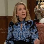 Nikki's blue and black printed blouse on The Young and the Restless