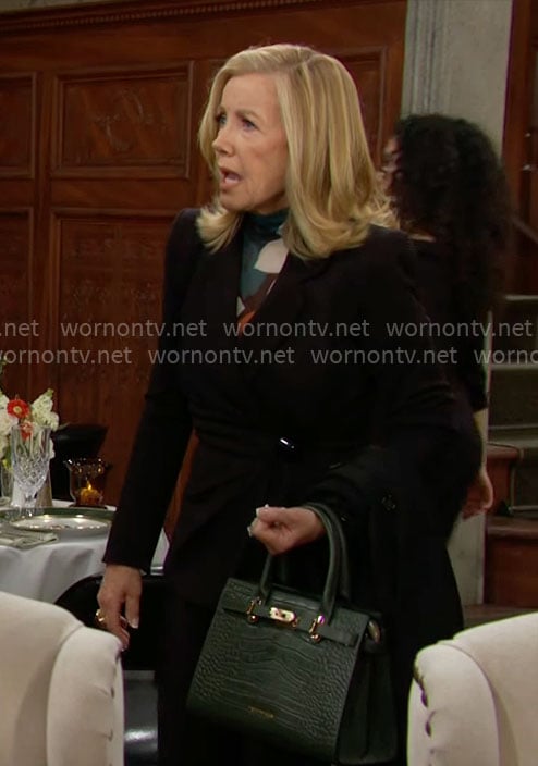 Nikki's black suit and printed top on The Young and the Restless