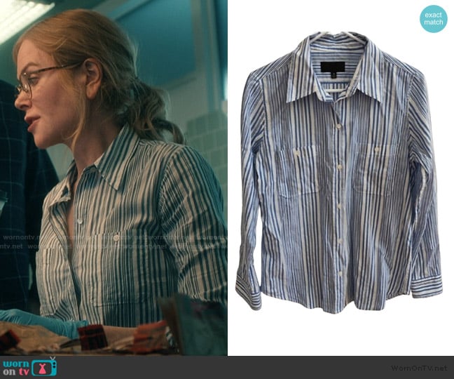 Nili Lotan Striped Shirt Blue White Cotton Shirt worn by Kay Scarpetta (Nicole Kidman) on Scarpetta
