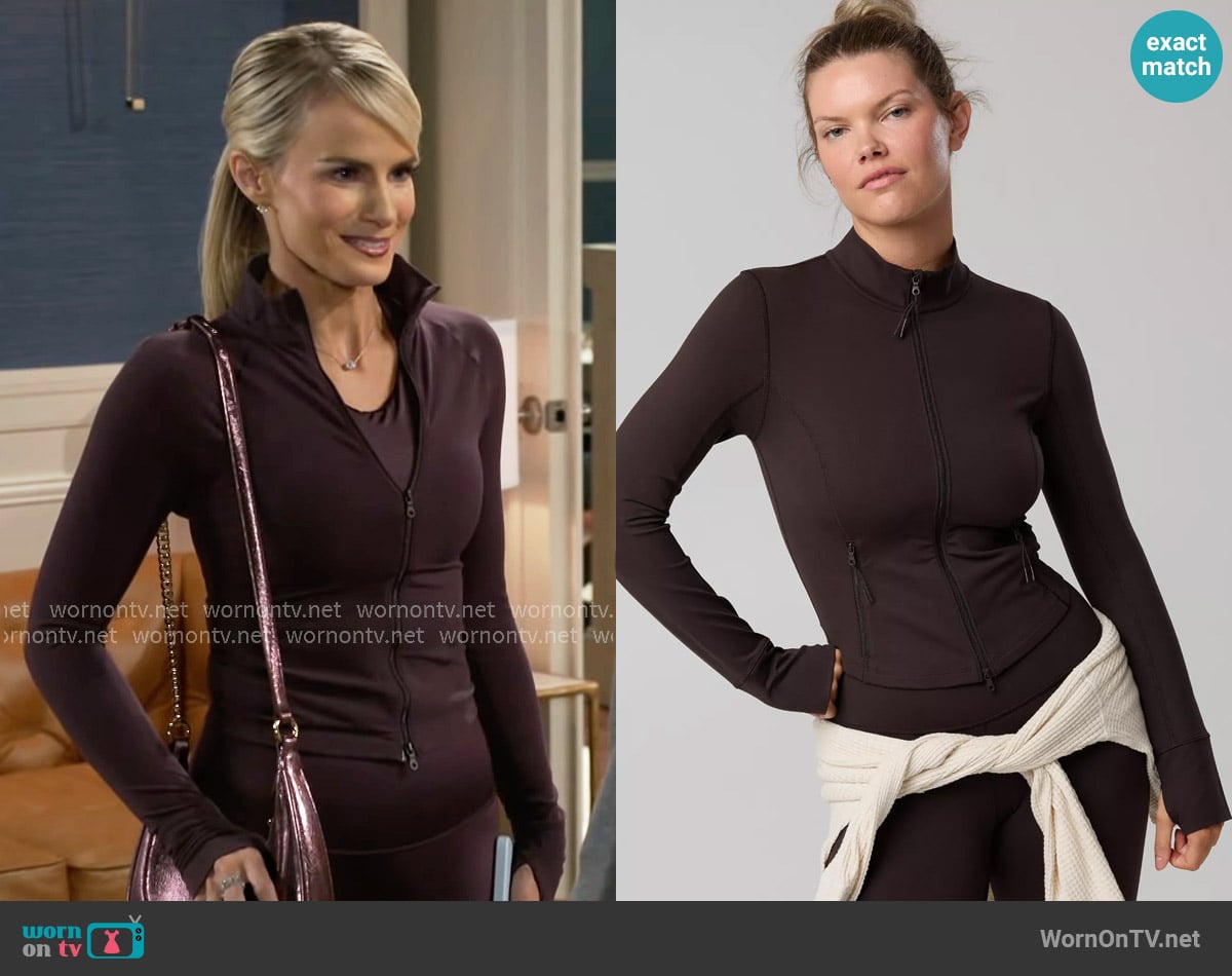 OFFLINE By Aerie The Hugger Full Zip Jacket in Deep Earth worn by Vanessa McBride (Lauren Buglioli) on Beyond the Gates
