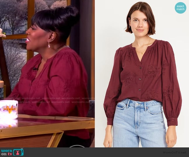 Old Navy Button-Down Embroidered Top worn by Sheryl Underwood on The View