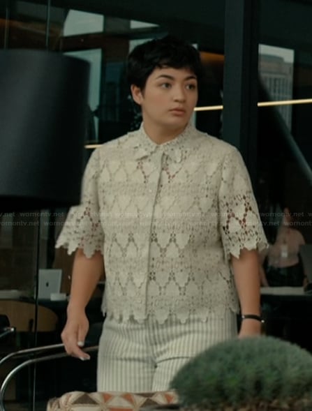 Olivia’s white lace top on Imperfect Women