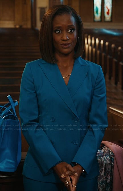 Olympia’s blue blazer and pants on Matlock