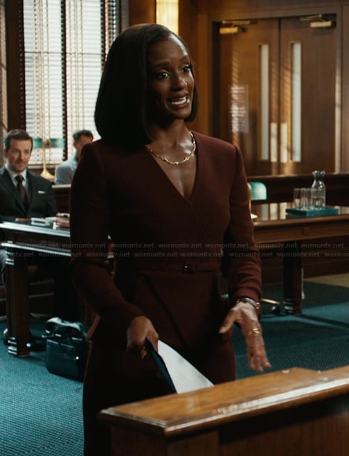 Olympia’s burgundy belted blazer on Matlock