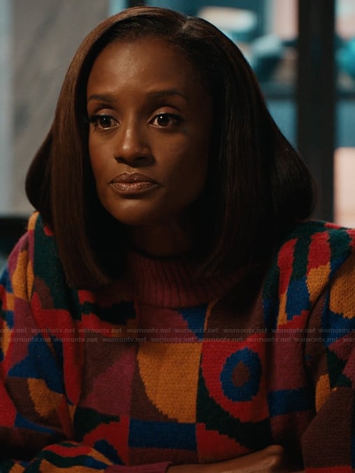 Olympia's multicolored knit sweater on Matlock