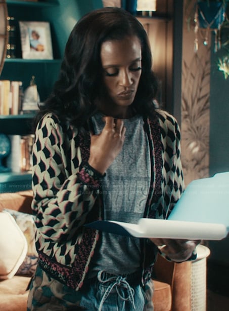 Olympia's printed cardigan on Matlock