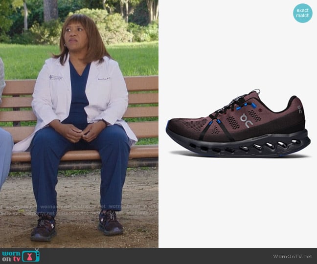 On Cloudsurfer Sneakers in Burgundy worn by Miranda Bailey (Chandra Wilson) on Greys Anatomy