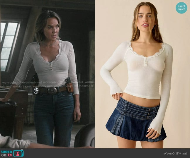 Out From Under Diana Layering Lace-Trim Henley Top in Cream worn by Belle Skinner (Arielle Kebbel) on Marshals