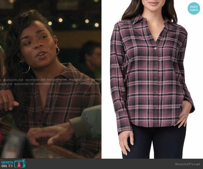 Paige Davlyn Plaid Shirt in Raspberry Mousse worn by Simone Griffith (Alexis Floyd) on Greys Anatomy