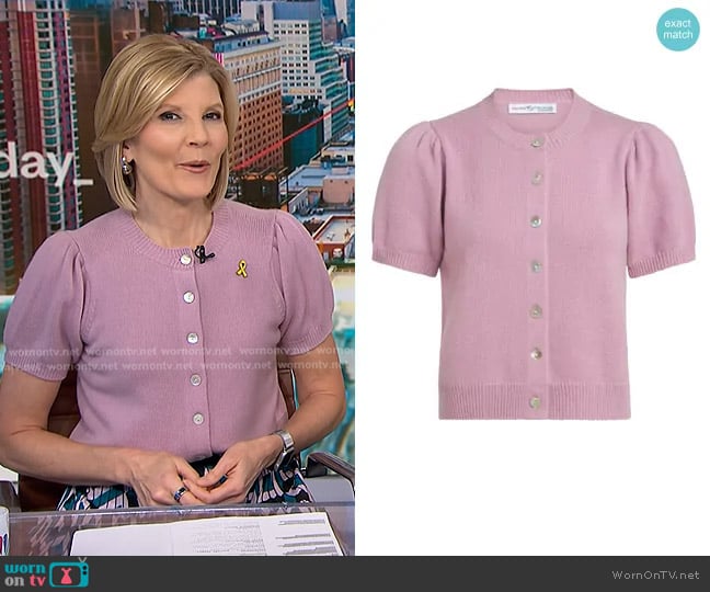 Palmer & Purchase Cashmere Mara Cashmere Cardigan in Crush worn by Kate Snow on NBC News Daily