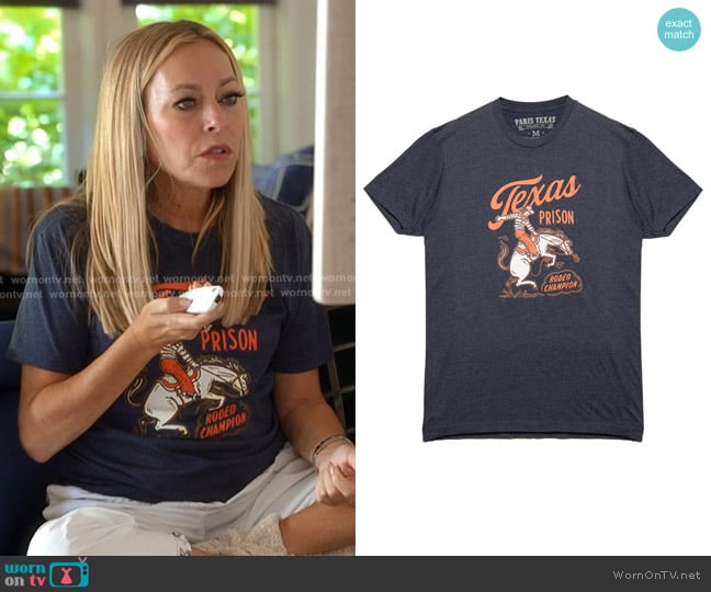 Paris Texas Texas Prison Rodeo T-Shirt in Navy worn by Sutton Stracke on The Real Housewives of Beverly Hills