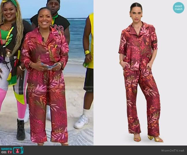 PatBO Zinnia Garden Pajama Set in Red worn by Sheinelle Jones on Today