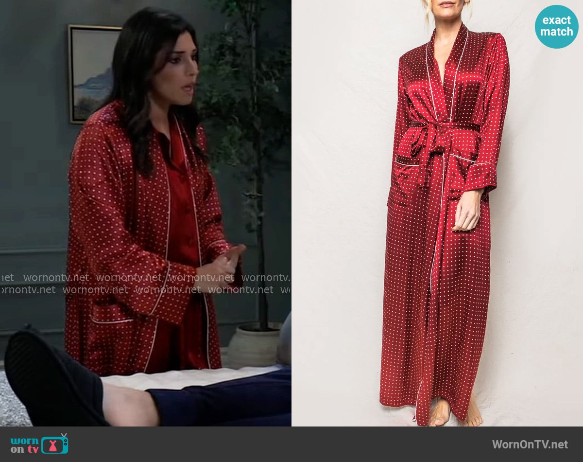 Petite Plume Polka Dot Silk Robe worn by Brook Lynn Quartermaine (Amanda Setton) on General Hospital