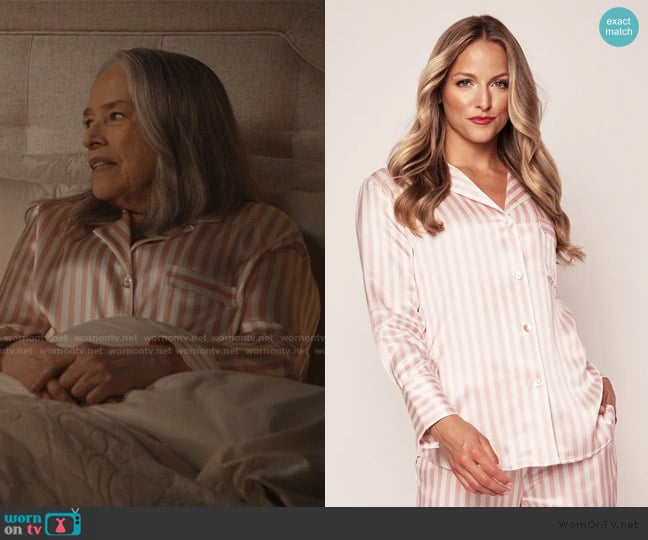 Petite Plume Stripe Mulberry Silk Pajamas worn by Madeline Matlock (Kathy Bates) on Matlock