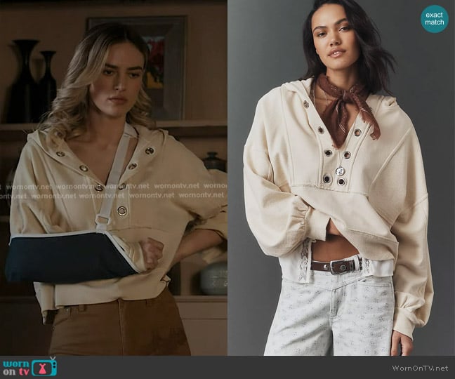 Pilcro Cotton Grommet Hooded Sweatshirt in White Putty worn by Tia (Bayley Corman) on 9-1-1