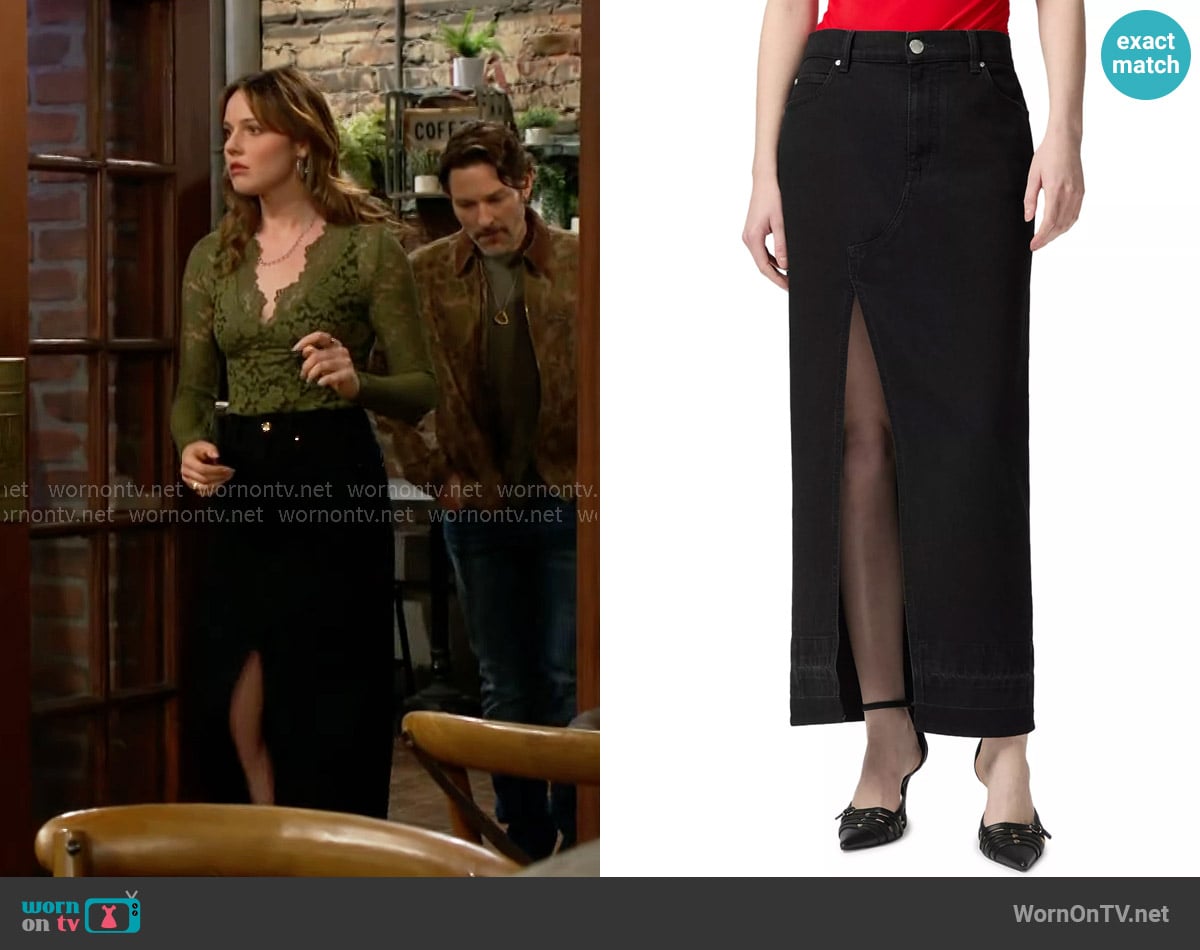 Tessa’s black denim skirt on The Young and the Restless
