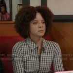 Deanna’s plaid zip front top on Beyond the Gates