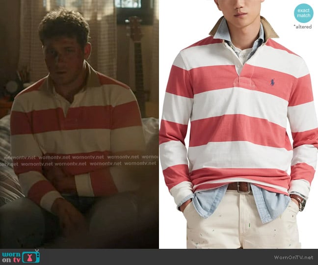 Polo Ralph Lauren Classic Fit Khaki Collar Rugby Shirt worn by Evan Buckley (Oliver Stark) on 9-1-1