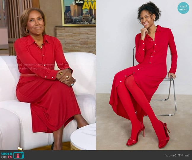 Polo Ralph Lauren Collared Long Sleeve Shirt Dress worn by Robin Roberts on Good Morning America