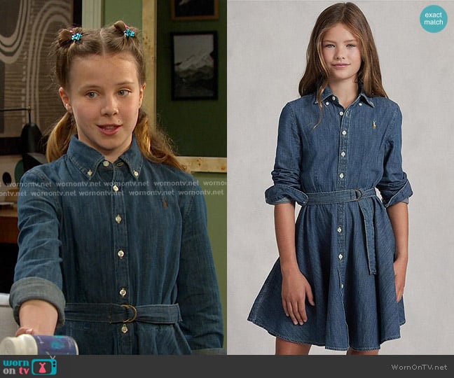 Polo Ralph Lauren Girl's Denim Belted Shirt Dress worn by Rachel Black (Lorelai Olivia Mote) on Days of our Lives