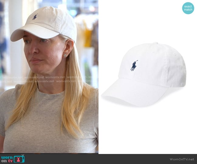Polo Ralph Lauren The Iconic Cotton Chino Ball Cap in White/Newport Navy worn by Erika Jayne on The Real Housewives of Beverly Hills