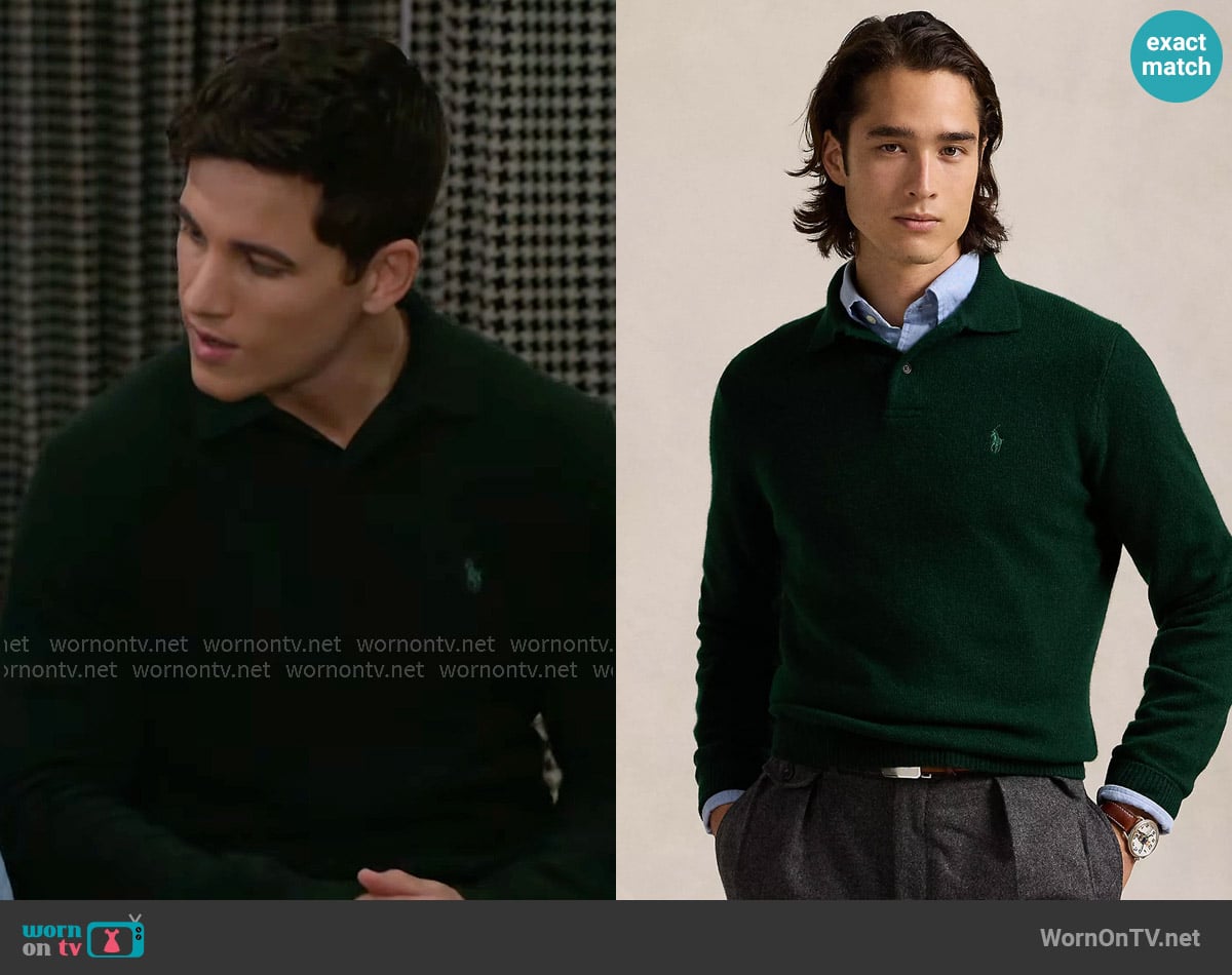 Polo Ralph Lauren Wool-Cashmere Polo-Collar Sweater worn by Bradley 'Smitty' Smith (Mike Manning) on Beyond the Gates