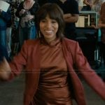 Eleanor’s satin ruched dress and blazer on Imperfect Women