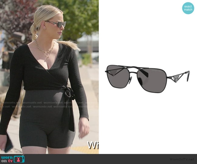 Prada Triangle-logo pilot sunglasses worn by Mayci Neeley on The Secret Lives of Mormon Wives