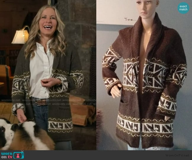 Press Oversized rollneck open knit wool blend cardigan worn by Becky Worley on Good Morning America