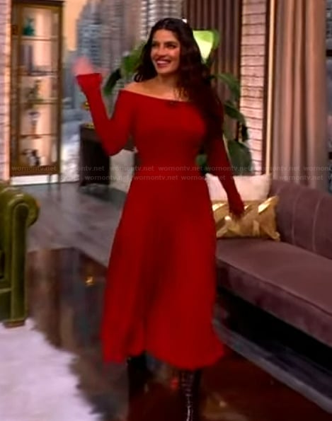 Priyanka Chopra Jonas's red off shoulder dress on The View