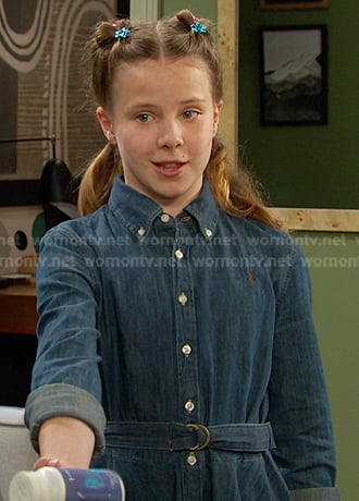 Rachel’s belted denim shirtdress on Days of our Lives