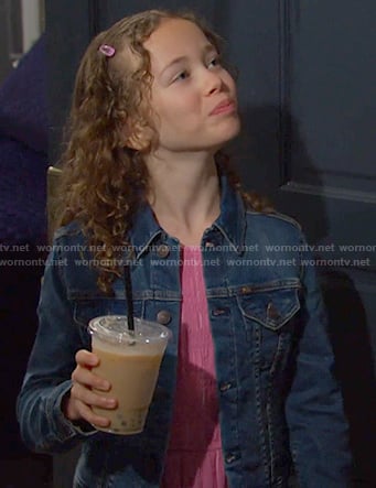 Rachel’s dark blue denim jacket on Days of our Lives