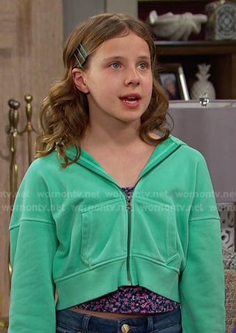 Rachel's green cropped zip hoodie on Days of our Lives