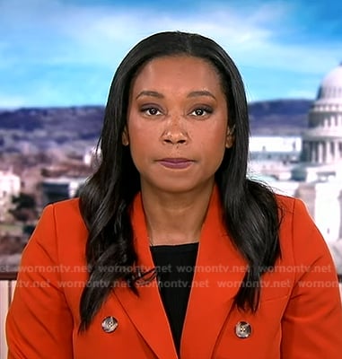 Rachel’s orange double breasted blazer on Good Morning America